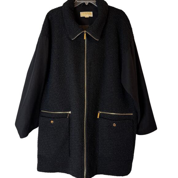 Michael Kors Wool Boucle Teddy Coat Black Size 2X - Picture 2 of 9